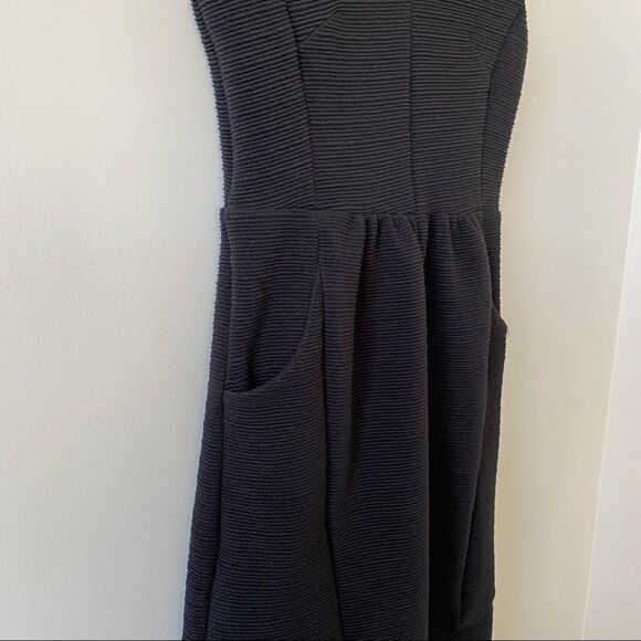 Anthropologie-Maeve Ruffled Ottoman Ribbed V Neck Black Dress (Size:XS) - Picture 8 of 14